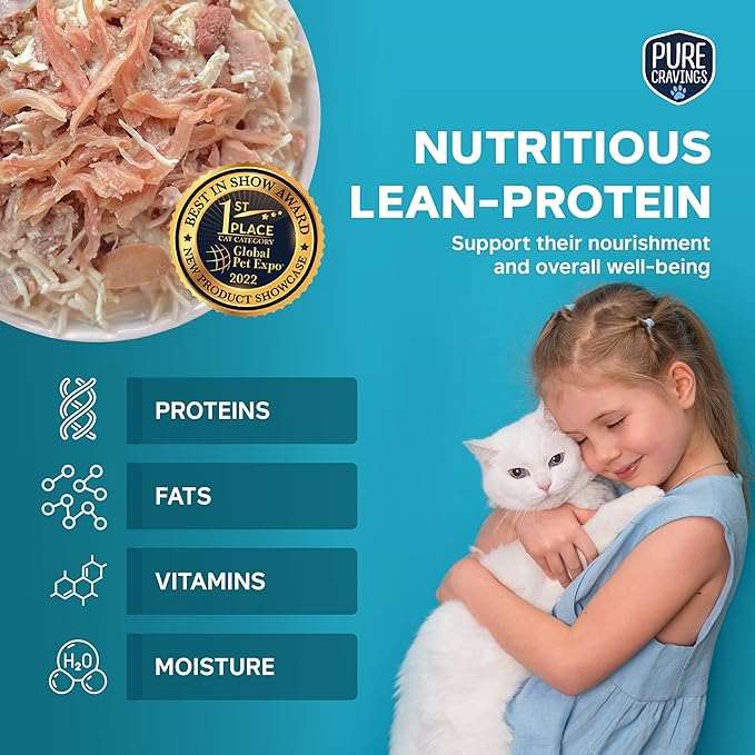 Chicken Recipe in Broth, Shredded Wet Cat Food, Variety Flavor Pack: Chicken, Lamb, Duck, Beef; Grain-Free Protein, Non-GMO