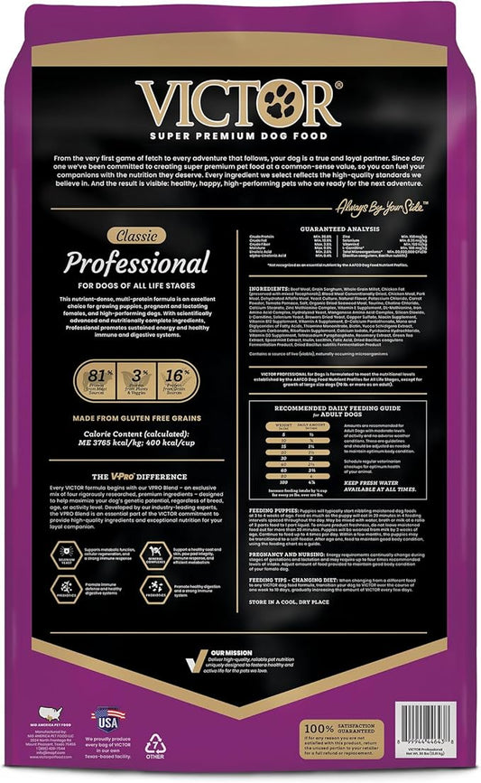 VICTOR Super Premium Dog Food – Professional Dry Dog Food – Super Premium Kibble with 26% Protein – Gluten-Free with Beef, Chicken & Pork Meals – for High Energy and Active Dogs & Puppies, 30lbs