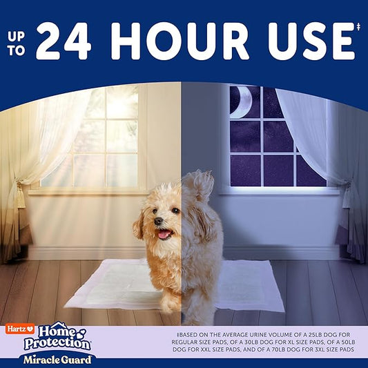 New! Hartz Home Protection Miracle Guard Lavender Scented USA Made Dog Pads, Regular Size 25 Count, 24 Hour Use, Won't Leak and Odor Eliminating