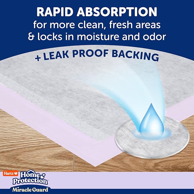 New! Hartz Home Protection Miracle Guard Lavender Scented USA Made Dog Pads, Regular Size 50 Count, 24 Hour Use, Won't Leak and Odor Eliminating