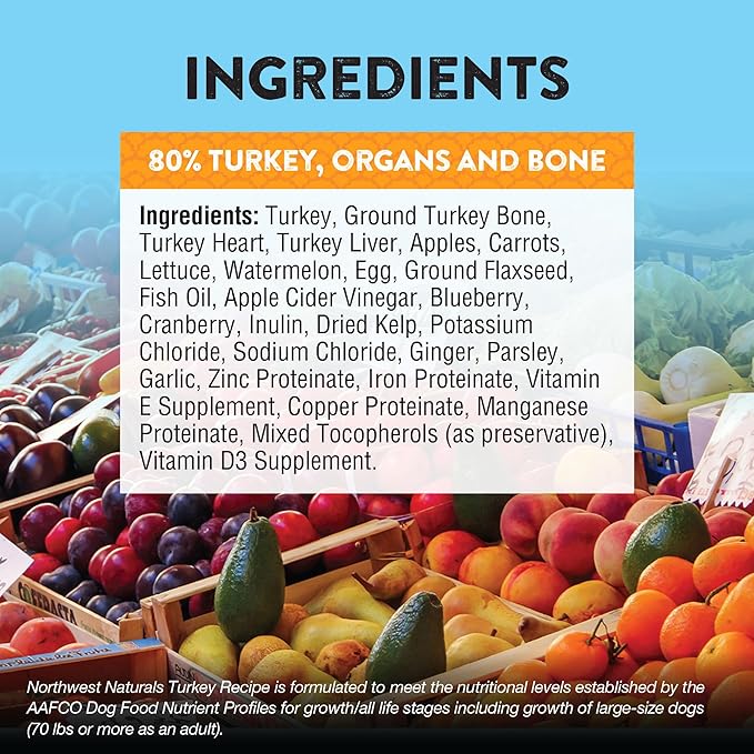 Northwest Naturals Freeze-Dried Turkey Dog Food - Bite-Sized Nuggets - Grain-Free, High-Protein, Raw Diet, Human-Grade, Limited Ingredients, All Natural, Healthy & Nutritious, Made in USA, 12 Oz