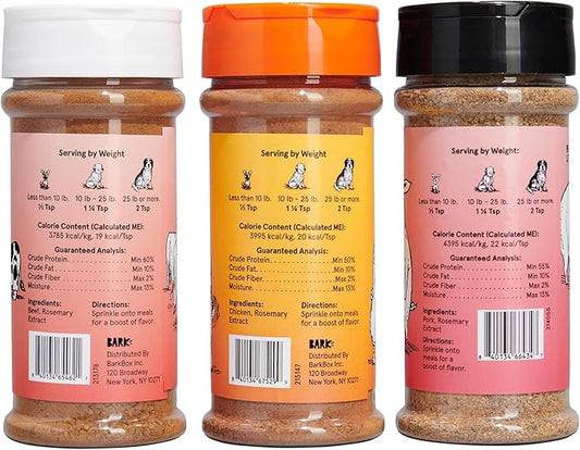 Barkbox Beef, Chicken, Ham Dog Treat Topper - High Protein Ingredient Meal Mixer, Rosemary Extract for Large & Small Breeds, Elevate Food Dining, Shake & Pour for Bowls (Pack of 3)