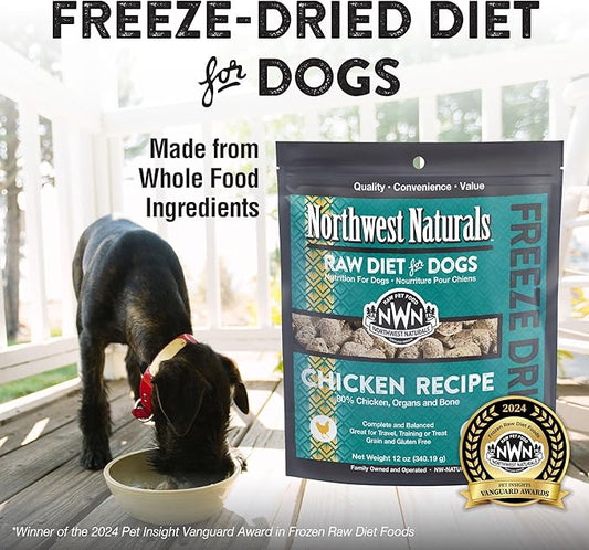 Northwest Naturals Freeze-Dried Chicken Dog Food - Bite-Sized Nuggets - Grain-Free, High-Protein, Raw Diet, Human-Grade Ingredients, All Natural, Premium Quality, Healthy & Nutritious - 12 Oz