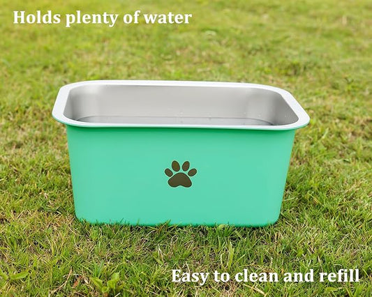 2.5 Gallons 40 Cup Non Slip Stainless Steel Large Dog Water Bowls, Outdoor Metal Dog Bowls Extra Large Breed, High Capacity Water Bowl for Big Giant Huge Dogs, Aqua