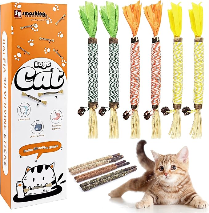 12pcs Natural Catnip Chew Toys for Kittens Teeth Cleaning,Silvervine Sticks, Increase Appetite, Calm Anxiety and Stress, Aggressive Chewers Toy