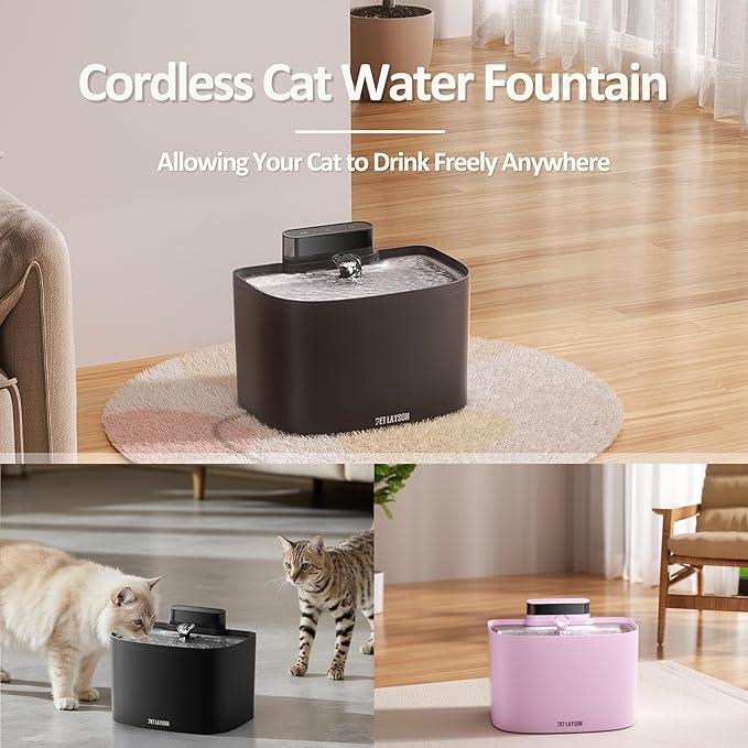 PET LAYSON Pumpless Cat Water Fountain, Smart Cordless Fountains Battery Operated, 3.6L/122oz with Maglev Valve Technology Rechargeable Water Dispenser for Cat &Dog 2 Filters,2 Nozzles(White, M1)