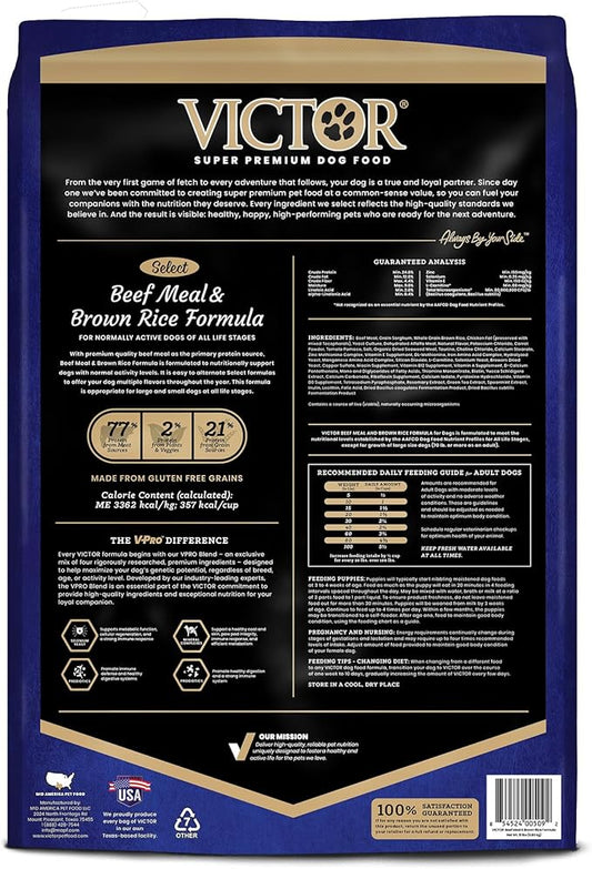VICTOR Super Premium Dog Food – Select Beef Meal & Brown Rice Formula for Immune and Gut Health – Gluten-Free Beef Meal Dry Dog Food for All Normally Active Dogs of All Life Stages, 15 lbs