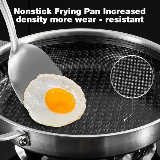 8-10-12 Inch Non Stick Frying Pans, Ceramic Coating NonStick Stainless Steel Pan Set, Tri-Ply Skillets and Pan Set, Induction Cooker Compatible, Cool-Touch Handle, Dishwasher and Oven Safe