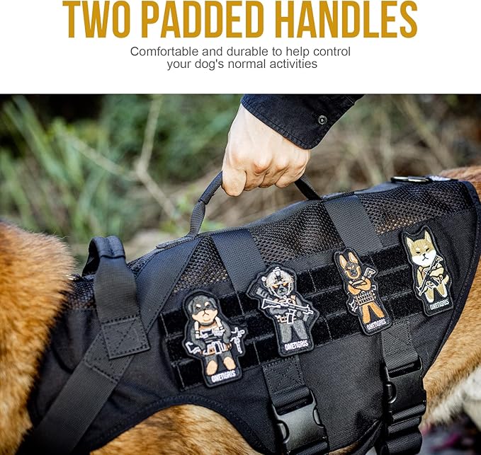 OneTigris No Pull Tactical Dog Harness for Medium Dogs, Mesh Design Breathable Military Dogs Molle Vests with Handles, Service Dog Vest Harness for Walking Hiking Training (L, Black)