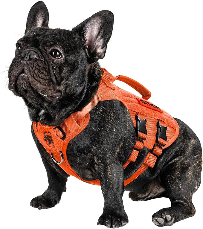 OneTigris Tactical Dog Harness for Small Dogs, No Pull Small Dog Vest Harness Breathable Military Dogs Molle Vests with Handles, Harness for Walking Hiking Training (Orange, XS)