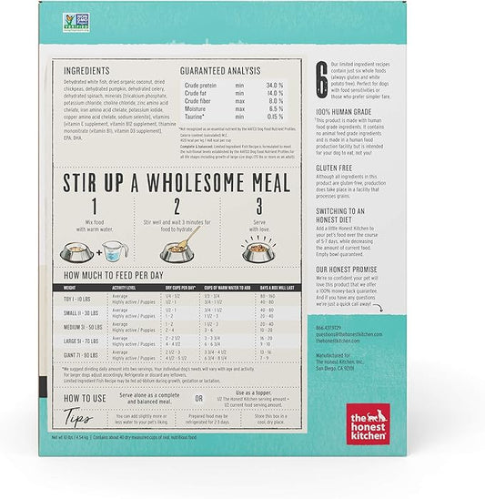 The Honest Kitchen Dehydrated Limited Ingredient Dog Food – Complete Meal or Dog Food Topper – Fish 10 lb (makes 40 lbs)