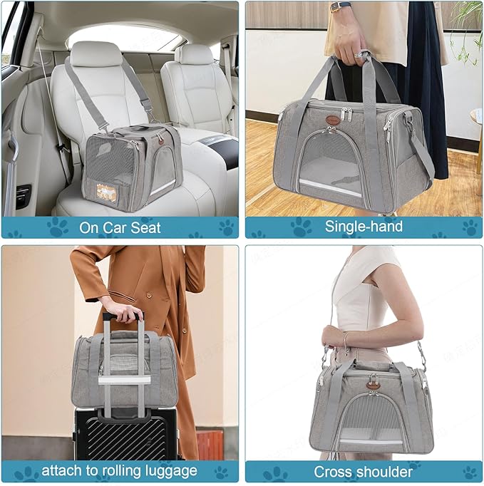 Cat Carrier Dog Carrier Pet Carriers for Medium Small Cats Dogs Puppies up to 15 Lbs,TSA Airline Approved Small Dog Cat Carriers Soft Sided,Collapsible Travel Puppy Carrier (Grey, Medium)