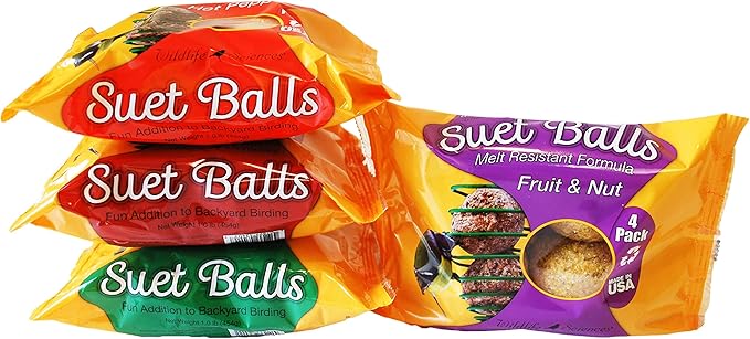 Wildlife Sciences Melt Resistant Suet Balls Variety 16 Pack, 4 Wrapped Packs of 4 Bird Suet Balls