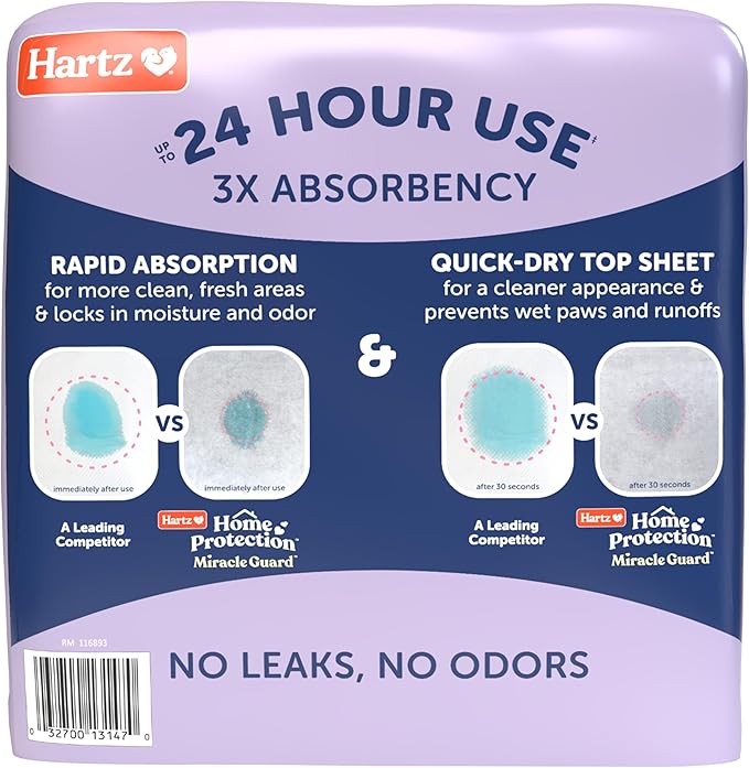 New! Hartz Home Protection Miracle Guard Lavender Scented USA Made Dog Pads, XXL Size 20 Count, 24 Hour Use, Won't Leak and Odor Eliminating
