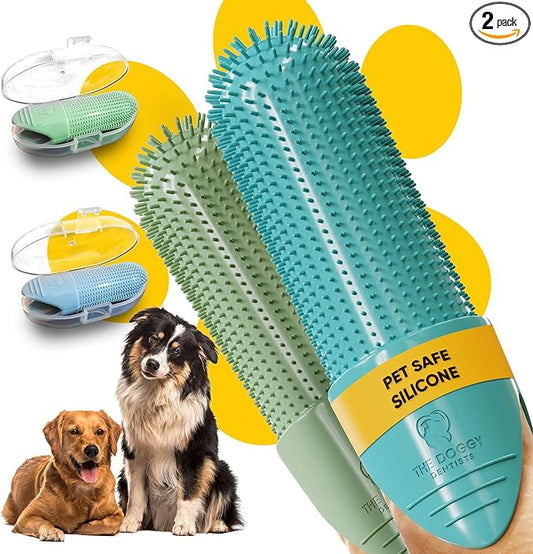 Dog Toothbrush Cat Puppy Finger Toothbrush | Pack of 2 with Storage Cases | Remove Plaque & Tartar Fights Bad Breath | 360° Bristles | Cat Dog Teeth Cleaning Products