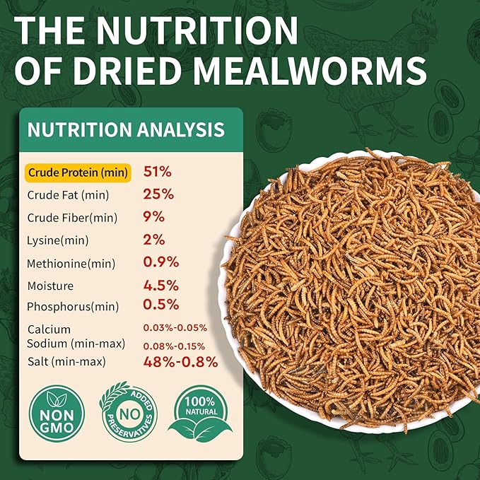 10LB Dried Mealworms, 100% Natural, Non-GMO Meal Worms, Dried for Chickens, Wild Birds, Reptile, Hamster, Hedgehog, Pigeon