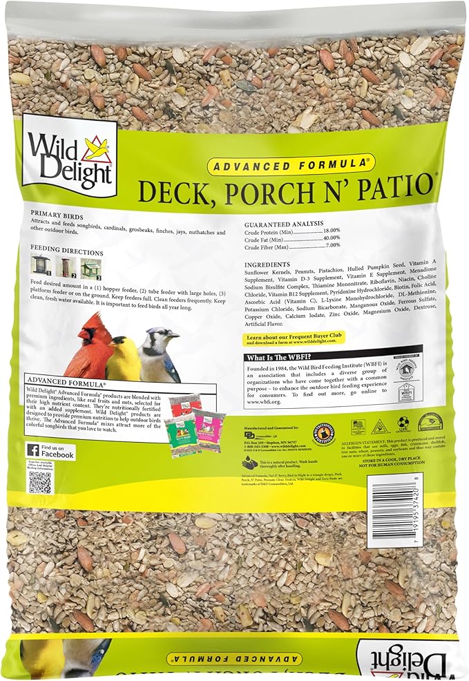 Wild Delight Deck, Porch N' Patio No Waste Bird Food, 20 lb-(374200),Tan