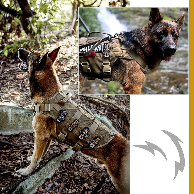 OneTigris No Pull Tactical Dog Harness for Medium Dog, Aire Mesh Dog Vest Harness, Breathable Military Molle Vests with Handles, Service Dog Vest for Walking Hiking Training (M, Brown)