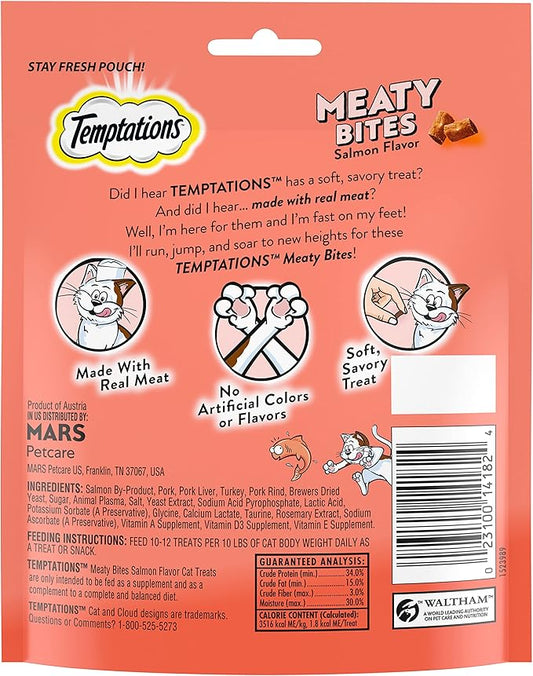 Temptations Meaty Bites Soft and Savory Cat Treats Salmon Flavor, 4.12 oz. Pouch