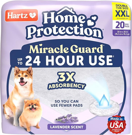 New! Hartz Home Protection Miracle Guard Lavender Scented USA Made Dog Pads, XXL Size 20 Count, 24 Hour Use, Won't Leak and Odor Eliminating