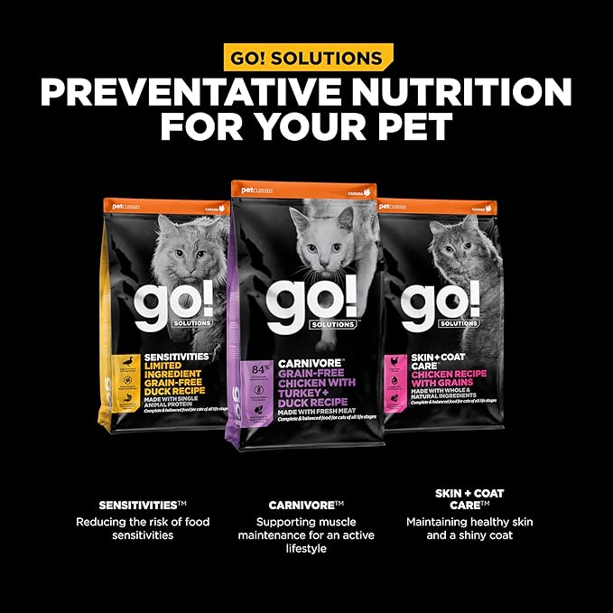 Go! Solutions Carnivore, Grain-Free, Protein Rich Dry Cat Food, Chicken, Turkey and Duck Recipe, 3 lb Bag