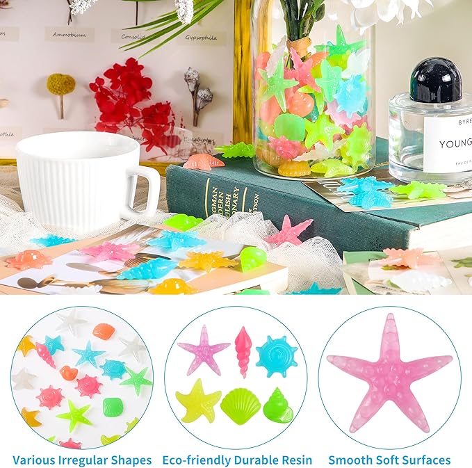 100 PCS Glow in The Dark Rocks - Mixed Color Luminous Stones Starfish-Shaped Sea Aquarium Glow Stones Fish Tank Rocks Outdoor Decor Garden Yard Walkway Pathway FD05MX100A