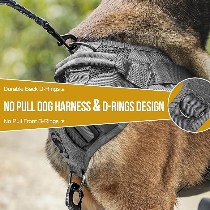 OneTigris Tactical Dog Harness for Medium Dogs No Pull Breathable Military Dog Molle Vests with Handles, Service Dogs Vest Harness for Walking Hiking Training