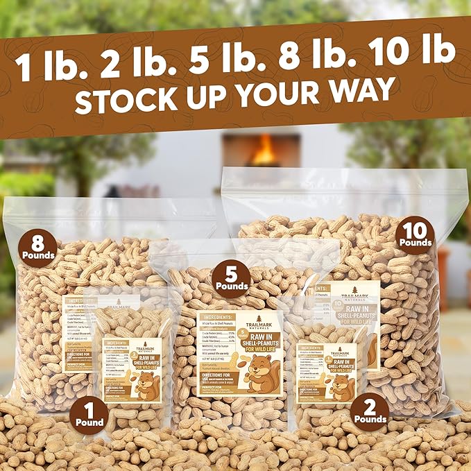 2 Pack of 5 Lb Bags (10 Pounds Total) - Raw Peanuts for Squirrels, Raw in Shell Peanuts for Birds and Wildlife- Squirrel Food, Wild Bird Seed - Grown in The USA