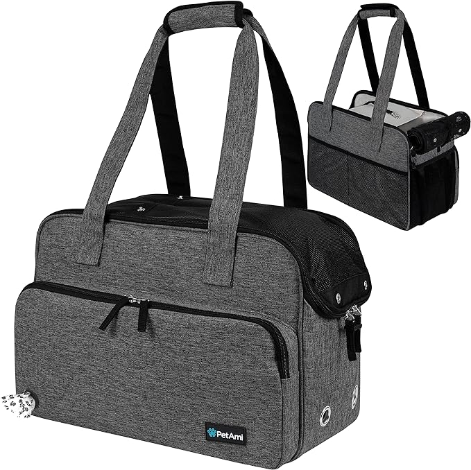 PetAmi Small Dog Purse Carrier, Soft-Sided Pet Carrier Bag with Pockets, Portable Puppy Cat Travel Handbag Tote, Airline Approved Breathable Mesh, Poop Bag Dispenser, Sherpa Bed, Max 18 lbs, Dark Gray
