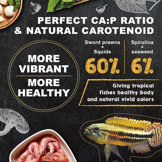 Ultra Fresh Tropical Fish Food, Wild Sword Prawn, Natural Color Enhancement, Slow Sinking Pellet for Discus, Angelfish, Medium Sized Cichlids and Fish, Tropical Excellent Bits 1.87 oz
