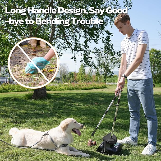 UPSKY Dog Pooper Scooper Swivel Bin & Rake Kit with 100 Waste Bags,33.4" Stainless Steel Long Handle Heavy Duty Pet Poop Shovel for Large Medium Small Dogs, Odor-Proof Lid for Yard/Lawn/Outdoor Use
