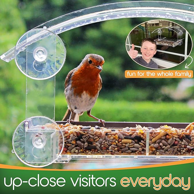 Window Bird Feeder with Strong Suction Cups - (Upgraded 2025 Model) Clear Acrylic Feeder Window for Cats Bird House Gift