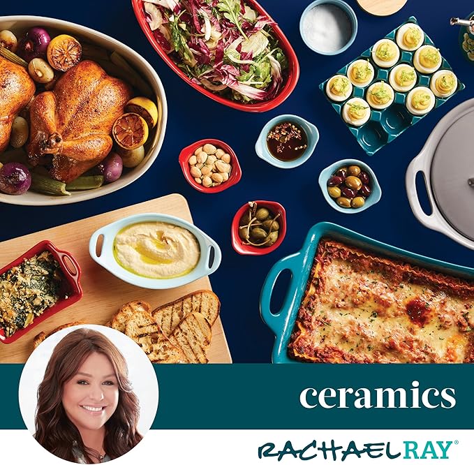 Rachael Ray Ceramics Au Gratin Set, Oval, Two 12-ounce, Agave Blue