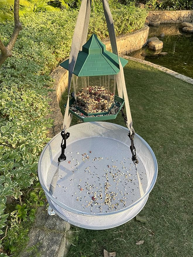 19" Seed/Shell Catcher for Bird Feeders Platform 19 x 19 x 4 inches Birdseed Hoop Outdoor Garden Hanging Tray (White)