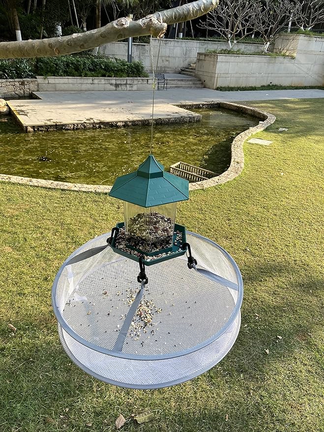 19" Seed/Shell Catcher for Bird Feeders Platform 19 x 19 x 4 inches Birdseed Hoop Outdoor Garden Hanging Tray (White)