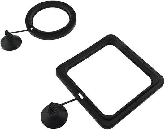 2Pcs Fish Feeding Rings Black Mixed Shape Floating Food Feeder Circle with Suction Cup for Fishes Tank Aquarium Turtle Betta Goldfish Small Fish Feeding Accessories Floating Plant Duckweed Ring