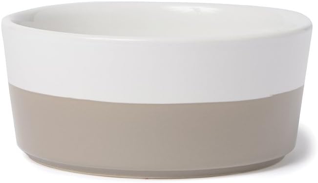 Waggo Dipper Ceramic Dog Bowl for Small and Large Breeds - Heavyweight and Durable Pet Food and Water Dish Crock, Dishwasher Safe, Modern (Vintage Grey, Large)