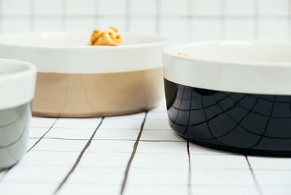 Waggo Dipper Ceramic Dog Bowl for Small and Large Breeds - Heavyweight and Durable Pet Food and Water Dish Crock, Dishwasher Safe, Modern (Midnight, Small)