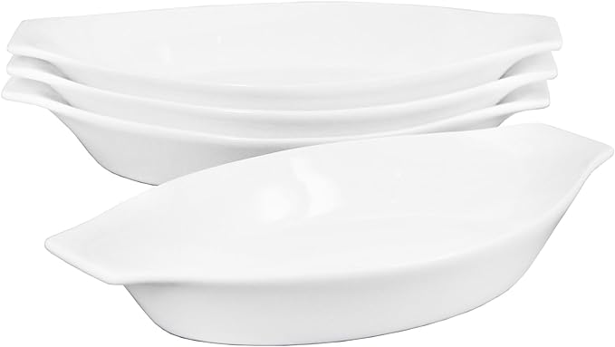 6" x 4" Ceramic Oval Small Au Gratin Baking Dishes 7 oz, Set of 4 Banana Split Bowls, Oven and Microwave Safe, for 1 person servings, Bakeware with Handle(8.3 IN) for Kitchen and Home