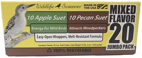Suet Cake Jumbo Mixed 20 Pack | 10 Apple & 10 Pecan 10.5 oz. Suet Cakes for Wild Birds