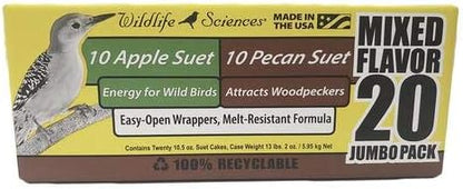 Suet Cake Jumbo Mixed 20 Pack | 10 Apple & 10 Pecan 10.5 oz. Suet Cakes for Wild Birds