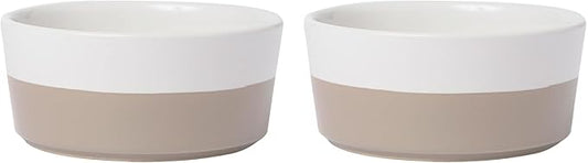 Waggo Dipper Ceramic Dog Bowls - Set of 2 - for Small and Large Breeds - Heavyweight and Durable Pet Food and Water Dish Crock, Dishwasher Safe, Modern (Set of 2, Vintage Grey, Large)