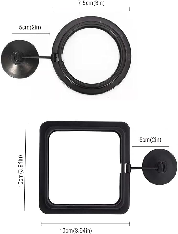 2PCS Fish Feeding Rings, Easy to Install Practical Aquarium and Fish Tank Floating Ring Food Feeder for Goldfish Turtles and Other Smaller Fish (Round and Square, Black)