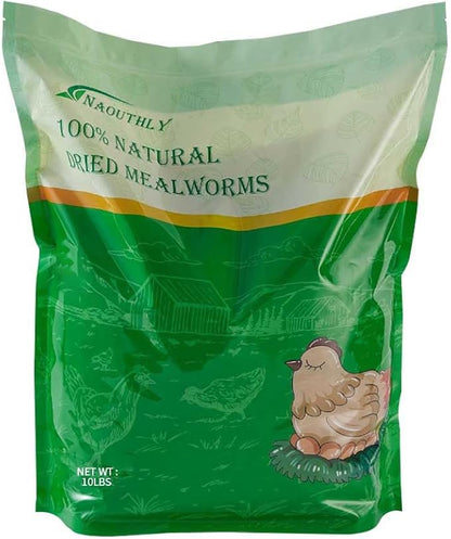 10lbs Dried Mealworms - Premium Non-GMO Chicken Feed, Nutritious High Protein Meal Worms- Food and Treats for Laying Hens, Wild Birds, Ducks, Chicken