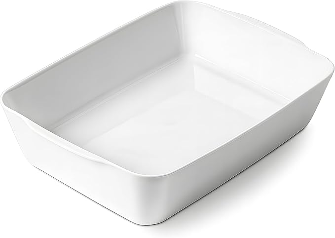 4.2 QT Deep Ceramic Baking Dish, White Casserole Dish, Lasagna Pan for Oven, Ceramic Baking Pan, Kitchen Decor, Microwave Oven Safe, Dinner, Wedding（10" x 13.9"）
