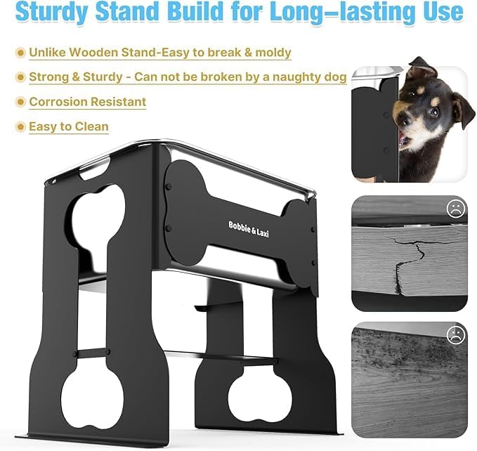 2.4 Gallon Elevated Large Dog Water Bowl,14" Raised Stainless Steel Bowl with Stand for Large Breed, Full Metal Dog Feeding Station for Relief Joint Pressure, Easy Clean for Indoor & Outdoor Uses