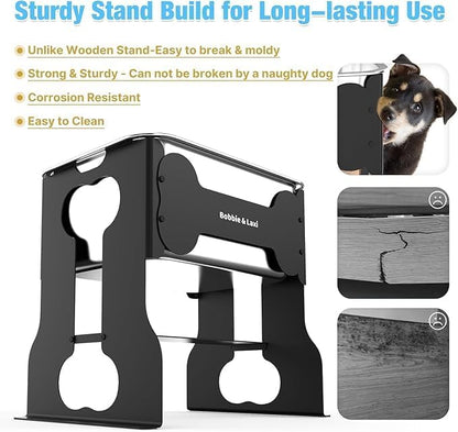 2.4 Gallon Elevated Large Dog Water Bowl,14" Raised Stainless Steel Bowl with Stand for Large Breed, Full Metal Dog Feeding Station for Relief Joint Pressure, Easy Clean for Indoor & Outdoor Uses
