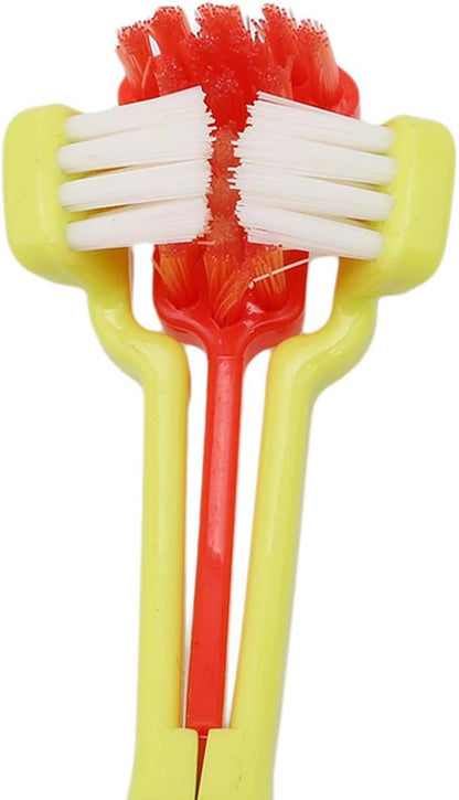 TIHOOD Three Sided Pet Toothbrush Dog Brush Addition Bad Breath Tartar Teeth Care Dog Cat Cleaning Mouth (Blue and Orange)