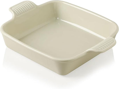Sweejar Ceramic Baking Dish, 9 x 9 Cake Baking Pan for Brownie, Porcelain Square Bakeware with Double Handle for Casserole, Lasagna, Family Dinner (Beige)