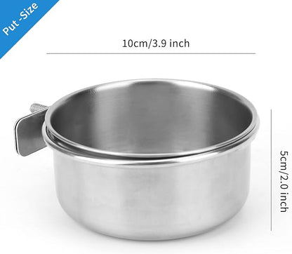 2pcs VVNIAA Stainless Steel Bird Bowls with Clamp, Durable Water Bowl, Feeding Cups, Chinchilla Food Bowl, Bird Dishes for Cage, Bird Cage Feeders and Waterers